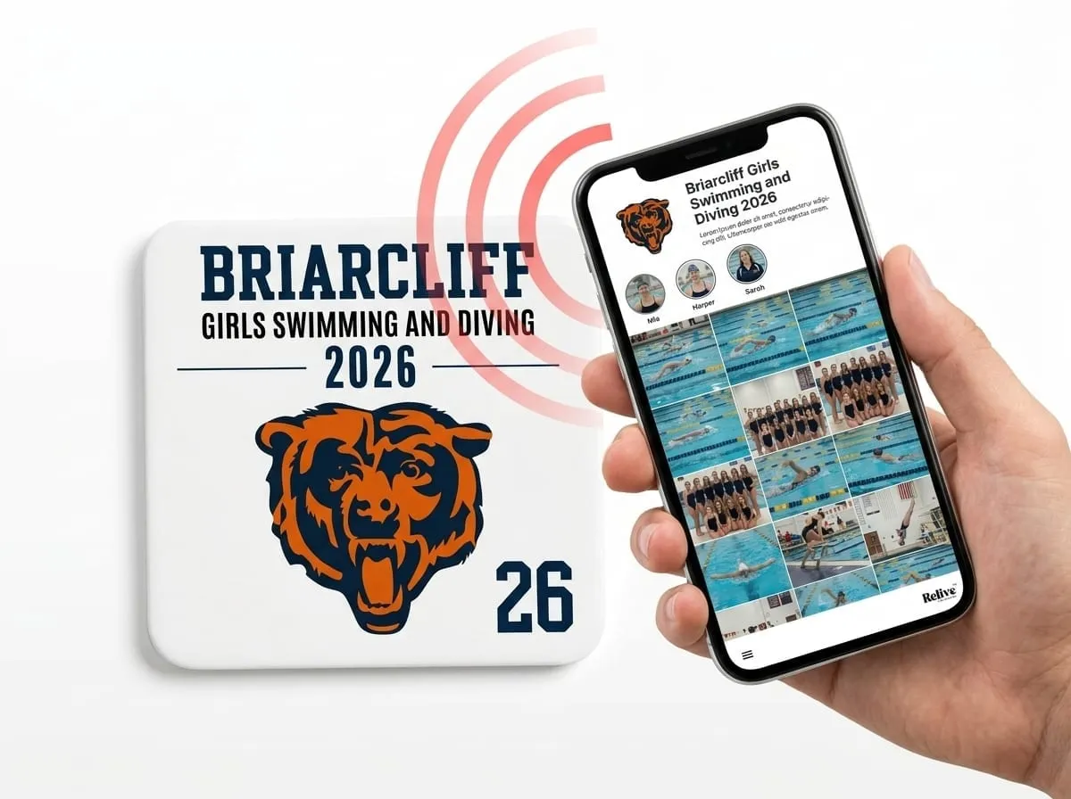 A Briarcliff Team Photo Tile beside a phone showing the team album